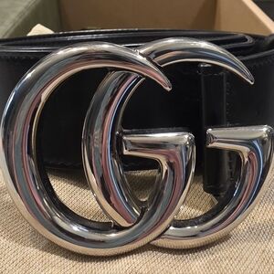 Gucci Black Marmot Belt with Silver GG Logo